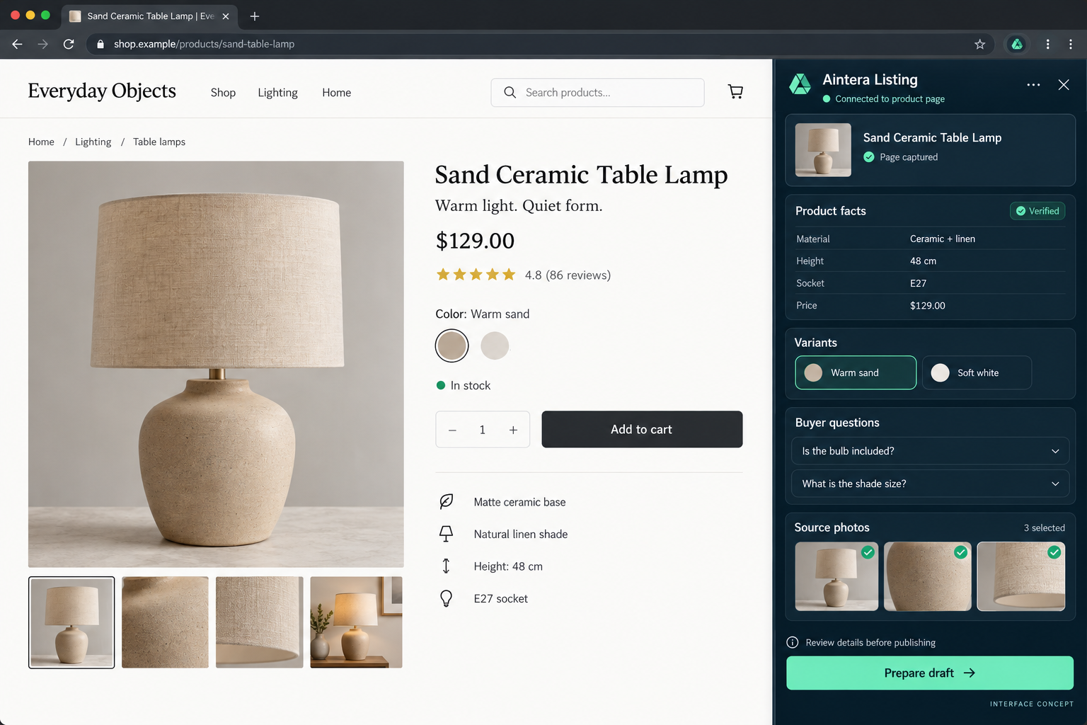 Product context in the browser